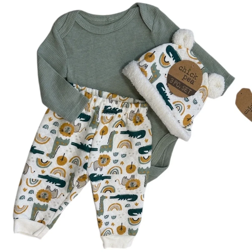 New Chick Pea Baby Boy 3 Piece Cozy Modern Boho Outfit Set 0-3 Months